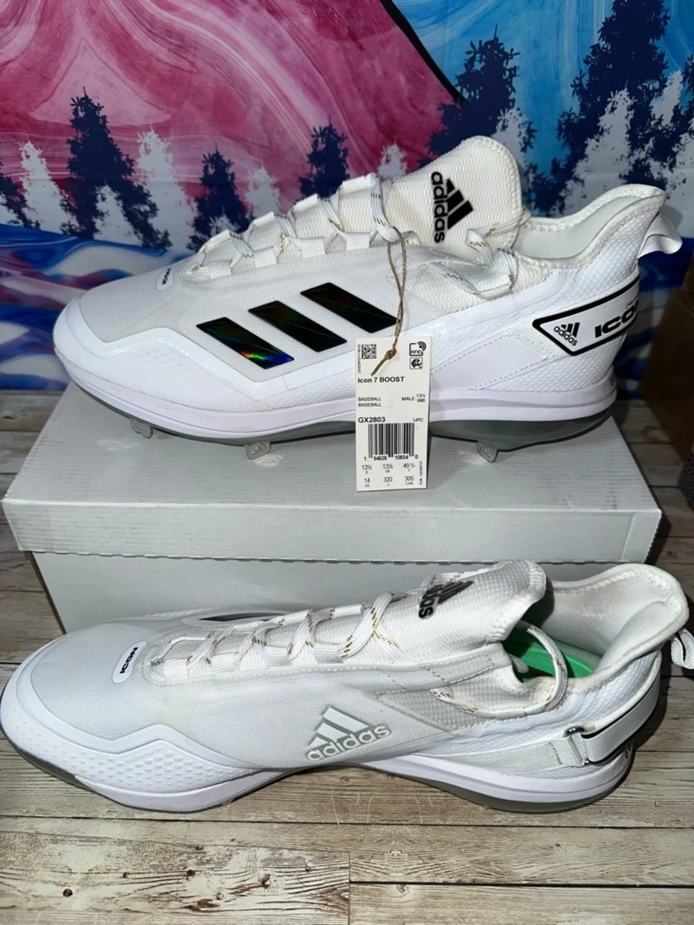 New adidas Men's Icon 7 Boost Baseball Cleats size 14 white black